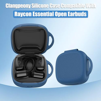 Silicone Case for Raycon Essential Open Earbuds [Dark Blue], with Carabiner All-Round Protection Scratch-Resistant Washable Soft Skin Wireless Open Ear Headphones Ultra-Lightweight Cover - color: Blue