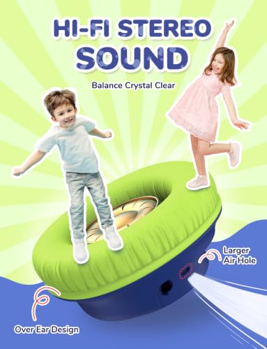 iClever BTH18 Kids Bluetooth Headphones LED Lights for Toddler Boys Girls | SafeSound Tech, 43H Playtime Stereo Sound, USB C Charging AUX Cable, Over Ear Kids Headphones Wireless for iPad/Tablet/Travel - color: C-Green/Blue