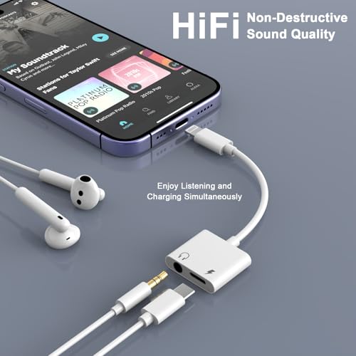 [Apple MFi Certified] Lightning to 3.5mm Headphone Jack Adapter | 2Pack iPhone Headphone Adapter Aux Audio Charger Dongle Cable Splitter Adapter Connector for iPhone14/Pro Max/13/Plus/12/11