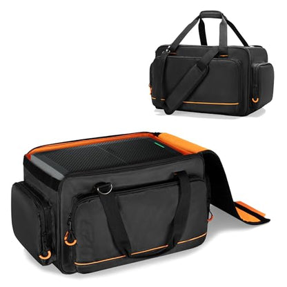 Speaker Carrying Bag Compatible with Mackie Thump Go 8", Loudspeaker Bag | with Removable Bottom Board, Padded Handle and Shoulder Strap, Multiple Pockets for Microphone, Cable, Storage, Black