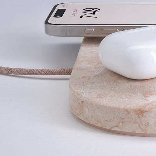Einova Dual Classic Stone – Dual Wireless Charging Pad in Genuine Marble, Designed in Italy, Qi Certified, for Smartphones, Wireless Earbuds & More – Cream Marble - color: Cream marble – Dual Classic Stone