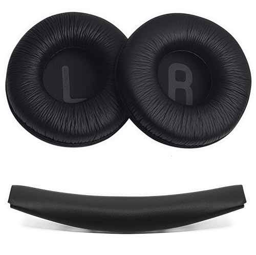 Earpads Cushions and Headband Pad Replacement for JBL T450 BT, T500 BT, Tune 600, 510BT, JR300 Headset, Comfortable Softer Leather Memory Foam Noise Isolation Ear Cups Cover, Black