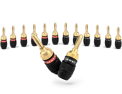 Sewell Deadbolt® Banana Plugs, 7-Pairs, Gold Plated Speaker Plugs | Quick Connect, Tool-Free, SW-29863-7 - size: 7 Pairs, style: Deadbolt Banana Plugs