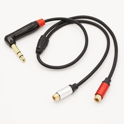1/4 inch to Dual RCA Audio Cable 1.6ft, Gold Plated Right Angle 6.35mm Quarter inch Male TRS Stereo Plug to 2 RCA Phono Female Audio Y Splitter Cable,0.5m - size: 0.5M/1.6ft