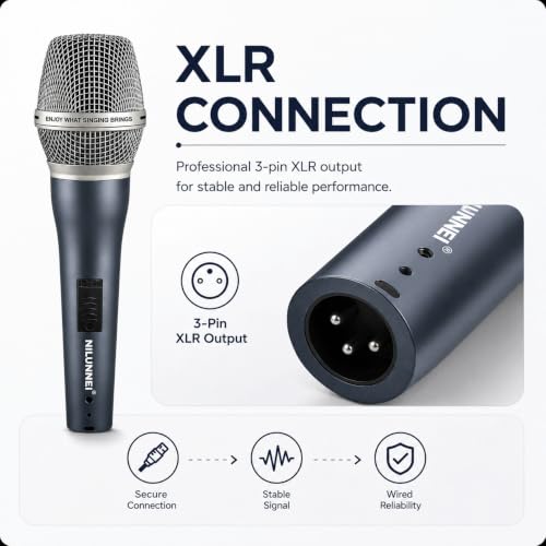 Professional Dynamic Microphone - Handheld Wired Microphone for Singing, for Speakers, Karaoke Machines, amplifiers, Mixers, with 14 Foot XLR to 1/4 inch Audio Cable and Desktop Stand Set