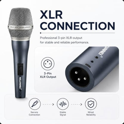 Professional Dynamic Microphone - Handheld Wired Microphone for Singing, for Speakers, Karaoke Machines, amplifiers, Mixers, with 14 Foot XLR to 1/4 inch Audio Cable and Desktop Stand Set