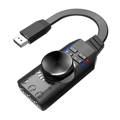USB Sound Card 7.1 Surround Sound Adapter USB Audio Adapter External Card with Volume Control Mic Mute Game Effects for PC Laptop Desktop