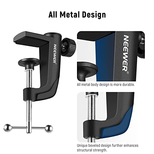 NEEWER Metal Table Mounting Clamp for Microphone Suspension Boom Arm Stand | For Mic Scissor Arm Holder, Adjustable Positioning Screw, Fits up to 1.9inch/5cm Desktop Thickness, Black