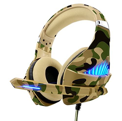 Tatybo Gaming Headset for PS5 PS4 Xbox ONE Switch PC with Noise Cancelling Over-Ear Stereo Bass Surround Sound Gaming Headphone -Camo