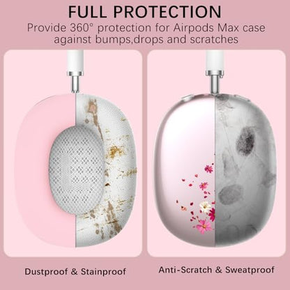 Headphone Cover for AirPods Max, Girly Cute Clear Ear Cups Covers, Pink Silicone Ear Pad Case Headband Cover for Apple AirPods Max (2024/2020), Pink Petals - color: Pink Petals-Pink