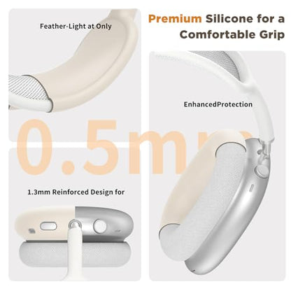4-in-1 Silicone Case Cover for AirPods Max Headphones, Ear Pad Case Cover/Ear Cups Cover/Headband Soft Protective Case Cover for AirPods Max Headphones (USB-C/Lightning)(2024/2020), Starlight - color: Starlight Color
