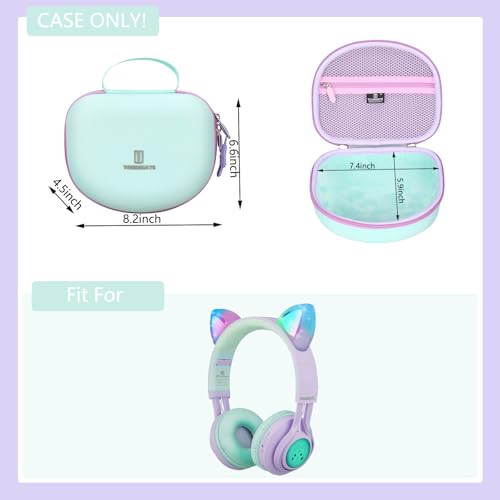 Tourmate Hard Travel Case for Riwbox CT-7 CT-7S / iClever HS01 / FosPower Cat Ear LED Light Kids Wireless Headphones, Protective Carrying Storage Bag (Purple&Green Box for Sale) - color: Purple&Green