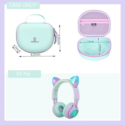 Tourmate Hard Travel Case for Riwbox CT-7 CT-7S / iClever HS01 / FosPower Cat Ear LED Light Kids Wireless Headphones, Protective Carrying Storage Bag (Purple&Green Box for Sale) - color: Purple&Green