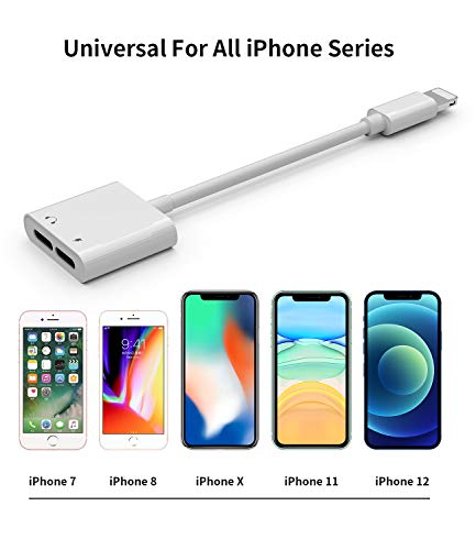 2Pack[Apple MFi Certified]Headphones Jack Adapter for Charging iPhone 7/8Plus/X/Xr/Xs/SE/11/12/Pro/Max/ipad Dongle Converter Charger Accessories Cables Audio Connector Earphone Dual Lightning Splitter