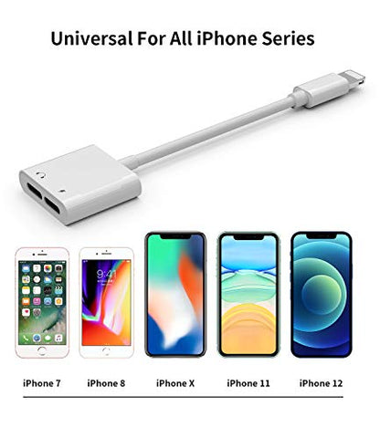 2Pack[Apple MFi Certified]Headphones Jack Adapter for Charging iPhone 7/8Plus/X/Xr/Xs/SE/11/12/Pro/Max/ipad Dongle Converter Charger Accessories Cables Audio Connector Earphone Dual Lightning Splitter
