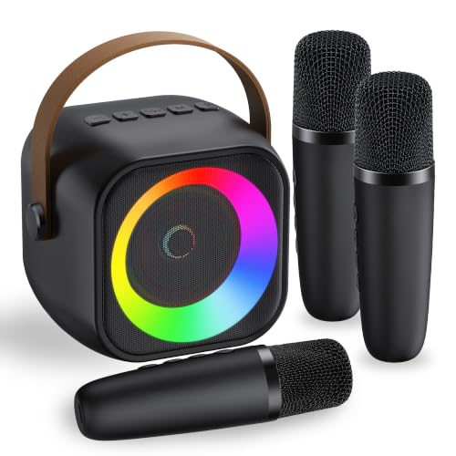 Mini Karaoke Machine, Portable Bluetooth Karaoke Speaker with 3 Wireless Microphones and Party Lights for Kids and Adults, Birthday Gifts for Girls Boys Family Home Party - color: Midnight