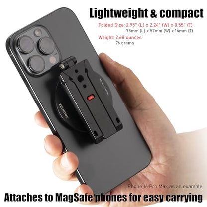 Magnetic Tripod Stand for iPhone - 1/4" Screw Coldshoe & Rail Hook (Black) | Aluminium,Ultra-Compact,Strong Magnetic Table Tripod,for iPhone Series Magasfe Cases Quick Attach