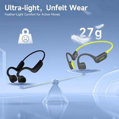 LOBKIN Bone Conduction Headphones,Bluetooth 6.0 Swimming Headphones Wireless, IPX8 Waterproof 32G Memory Open Ear Earphones with Microphone, 8H Playtimes for Hiking,Running,Swimming,Cycling (Green)