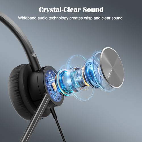 MKJ USB Headset with Noise Cancelling Microphone for Call Center & Office | USB-A & USB-C Connectors, Work with Computer PC Laptop, for Zoom Ms Teams Webinar, Clear Sound, Soft Ear Cushions