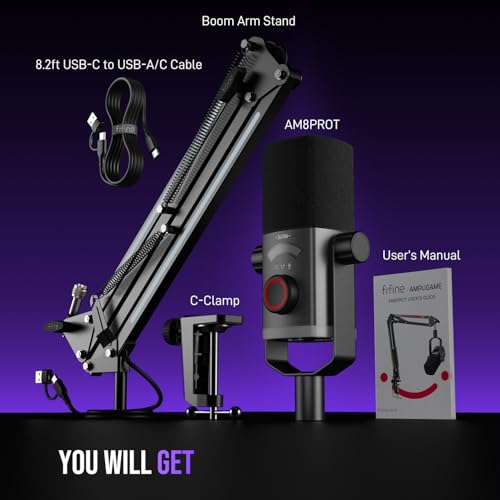 FIFINE AmpliGame AM8PROT Gaming Microphone Kit, XLR/USB Dynamic PC Mic - color: Black