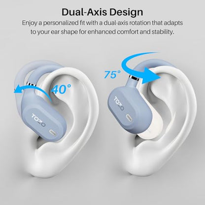 TOZO OpenWear Open Ear Earbuds, AI Translation Real Time 145+ Languages | 60H Translator Ear Buds Audifonos Traductores Inglés Español, All Day Comfort, Bluetooth Headphones 5.4 with Smart Display - color: Blue