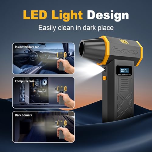 KKH Portable Electric Air Duster with Led Light, Powerful 120000RPM 4 Speed Adjustable Mini Turbo Blower for Cleaning, Rechargeable Cordless Dusters for Home Car Outdoor PC Computer Keyboard