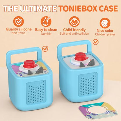Silicone Protective Cover for Toniebox 2 Audio Player, Shockproof Anti Slip Silicone Case with Handle, Soft Easy Grip Cover, Easy to Clean Durable Sleeve (Blue) - color: Blue