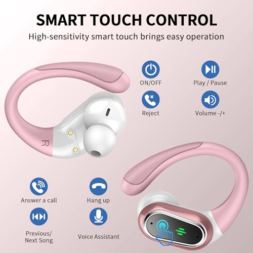 Wireless Earbuds, 2026 New Bluetooth 5.4 Headphones Sport, 60H+ HiFi Stereo | Deep Bass Over-Ear buds, ENC Noise Cancelling Mic, IP7 Waterproof & LED Display Earphones, Earhooks, for Workout, Running - color: comb Pink