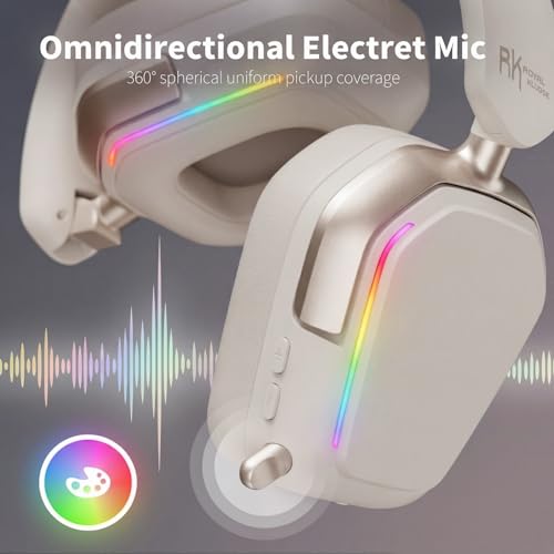 RK Royal Kludge HG101 Wireless Gaming Headset, 7.1 Surround Sound, Stereo Wired Headphones with Retractable Mic, Bluetooth5.3, RGB, Memory Foam Ear Pads, Works with PC, PS4, PS5, Switch, Platinum Grey - color: Platinum Grey