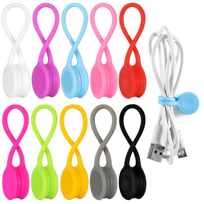 10 Pcs Reusable Magnetic Cable Ties, 4.3 Inch Magnetic Cord Organizer, Silicone Cord Ties with Strong Magnet for Office, School, Home, Book Markers, Fridge Magnets (4.3 Inch) - style: 4.3 Inch