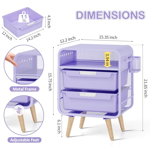 SYKIARIOL Kids Nightstand, Girls Bedside Table, Night Side Table, Purple | Kids Night Stand, End Tables Bedroom, Purple Cute Nightstand with Storage Drawer for Girls, Girls Bedroom Furniture - color: Purple