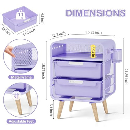 SYKIARIOL Kids Nightstand, Girls Bedside Table, Night Side Table, Purple | Kids Night Stand, End Tables Bedroom, Purple Cute Nightstand with Storage Drawer for Girls, Girls Bedroom Furniture - color: Purple
