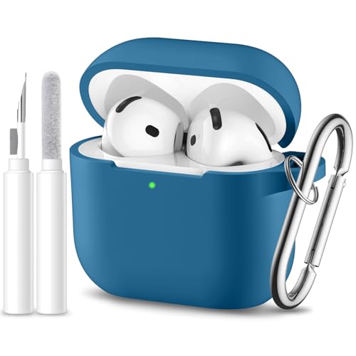 for Airpods 4th Generation Case Cover(2024),Soft Silicone Full Protective Case for AirPods 4 Case with Keychain & Cleaner Kit,Compatible with Apple Airpods 4 for Women,Men（Blue） - color: Blue