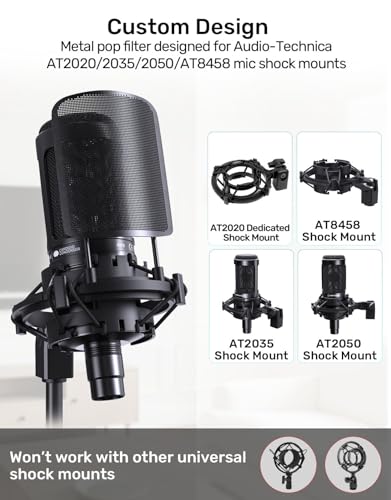 Metal Mesh Pop Filter for Audio-Technica AT2020 Series | Black Metal Mesh Windscreen Cover, Condenser Studio Microphone Shield and Guard for Audio-Technica AT2035/AT2050/AT8458