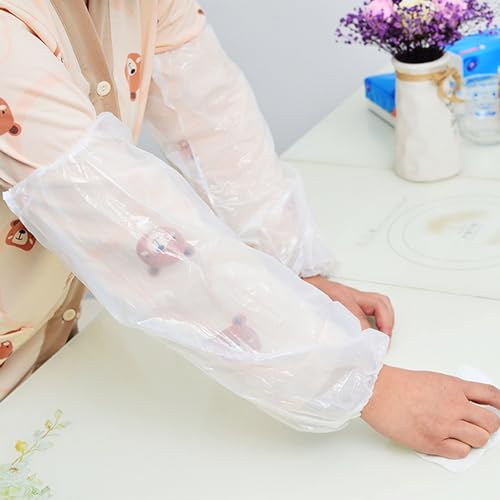 Disposable Oversleeves Covers, 200PCS Plastic Arm Sleeves Covers for Painting Repairing Cleaning Tattooing - White - color: White