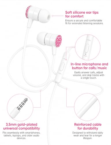 2-Pack Teens Wired Earbuds with Glitter Pink Case, School Headphones | GOGOSINIS 2-pack Wired Student Earbuds with Glitter Pink case, 3.5mm Headphones,Mini Carabiner Clip for School Backpacks - color: Diamond Pink
