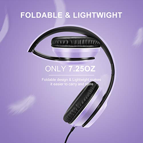 LORELEI X8 Over-Ear Wired Headphones with Microphone with 1.45m-Tangle-Free Nylon Line&3.5mm Plug,Lightweight Foldable & Portable Headphones for Smartphone,Tablet,Computer,Mp3/4(Dark Purple) - color: Dark Purple
