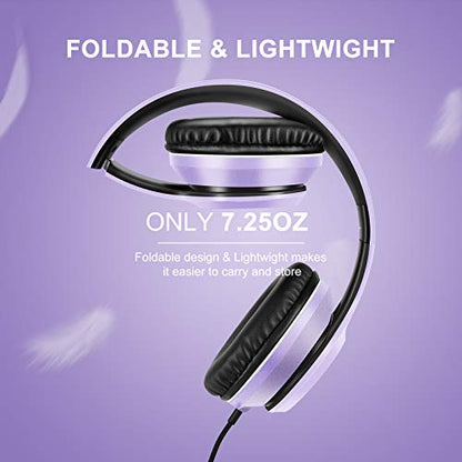 LORELEI X8 Over-Ear Wired Headphones with Microphone with 1.45m-Tangle-Free Nylon Line&3.5mm Plug,Lightweight Foldable & Portable Headphones for Smartphone,Tablet,Computer,Mp3/4(Dark Purple) - color: Dark Purple