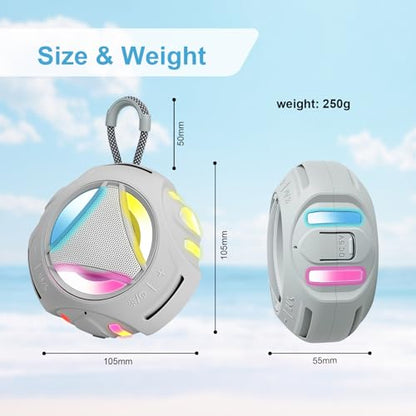 Portable Bluetooth Speaker, IPX7 Waterproof Shower Speaker, Wireless Outdoor Speakers, Floating, Built-in Mic, 24H Playtime with LED Lights, Loud HD Sound, Powerful Bass, Gifts for Unisex - Gray - color: Gray