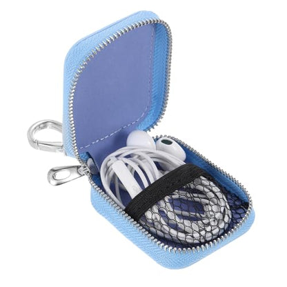 HARFINGTON Earbuds Cases, Earphone Case Holder, PU Leather Ear Buds Case Zipper Organizer Small with Mesh Pocket for USB Cable, Wireless Wired Earphones, Blue - color: Blue
