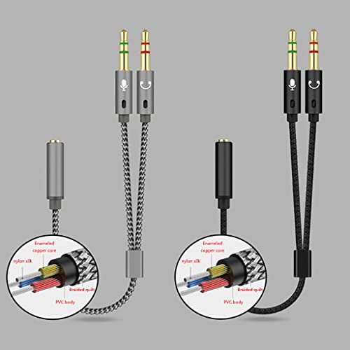 Headset Adapter Y Splitter 3.5mm Cable with Separate Mic and Headphone Connector Mutual Convertors for Gaming Splitter Cable 2 Male 1 Female Adapter 3.5mm Mic
