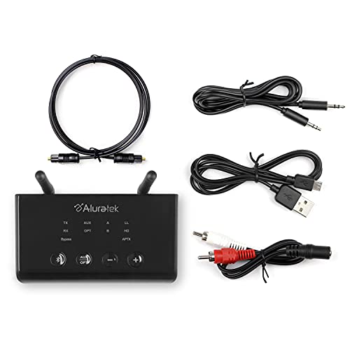 Aluratek Bluetooth Audio Receiver and Transmitter with Low Latency, Dual Antenna, Support Up to 100 Foot Range for Wireless from TV to Headphone/Speaker, PC, Home Theatre - ABCD54F