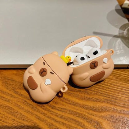 Wireless Charging Earphone Case Compatible with Airpods 4, Cute Animal Kapibala Design Soft Silicone Full Body Protective Skin Cover, Kids Girls Women Cartoon Earbuds Accessories - color: Kapibala A, size: Airpods 4