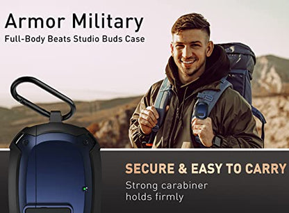 Compatible Beats Studio Buds 2021/Buds+ Case 2023, [Secure Lock] Cool Beats Studio Buds Plus Protective Cover with Keychain&Cleaner kit for New Beats Studio Ear Buds Case - Black/Blue - color: Black/Blue+Pen