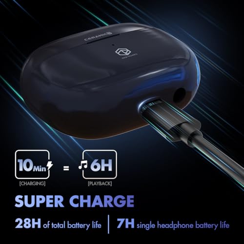 ROSESELSA Ceramics Wireless Earbuds, High-Fidelity Sound, 60ms Gaming Earphones, 35H Playtime with Super Charge, IPX5 Sweat Resistant, Dual Connectivity, Bluetooth 5.3, ENC Black - color: Black