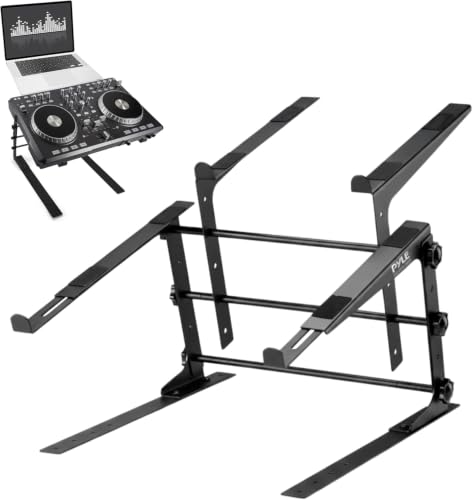 Pyle Portable Dual Laptop Stand - Standing Table with Adjustable Height, Ergonomic Design & Anti-Slip Prongs for DJ Mixer, Sound Equipment, Workstation, Gaming & Home Use - PLPTS38, Black (Pack of 6) - size: Pack of 6
