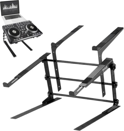 Pyle Portable Dual Laptop Stand - Standing Table with Adjustable Height, Ergonomic Design & Anti-Slip Prongs for DJ Mixer, Sound Equipment, Workstation, Gaming & Home Use - PLPTS38, Black (Pack of 6) - size: Pack of 6
