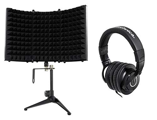 Audio-Technica ATH-M40x Closed-Back Dynamic Studio Monitor Headphones ATHM40x Bundle with Rockville RockShield 1 Studio Microphone Isolation Shield w/Sound Dampening Foam