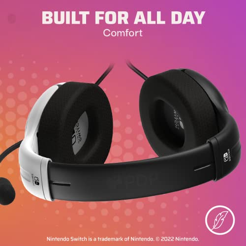 PDP Gaming AIRLITE Stereo Headset with Mic for Nintendo Switch/Switch Lite/OLED - Wired Power Noise Cancelling Microphone, Lightweight, Soft Comfort On Ear Headphones (Black & White) - color: Black & White