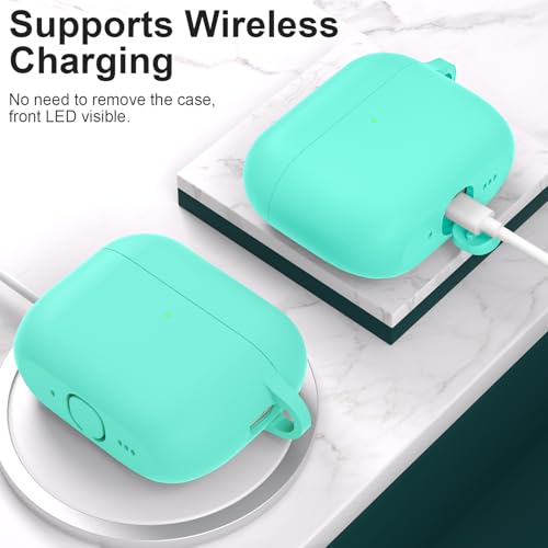 Compatible with AirPods Pro 3 Case, Protective Soft Silicone Cover with Keychain Cleaning Kit for Women Men for Apple AirPods Pro 3rd Generation(2025), Front LED Visible, Mint Green - color: C-Mint Green